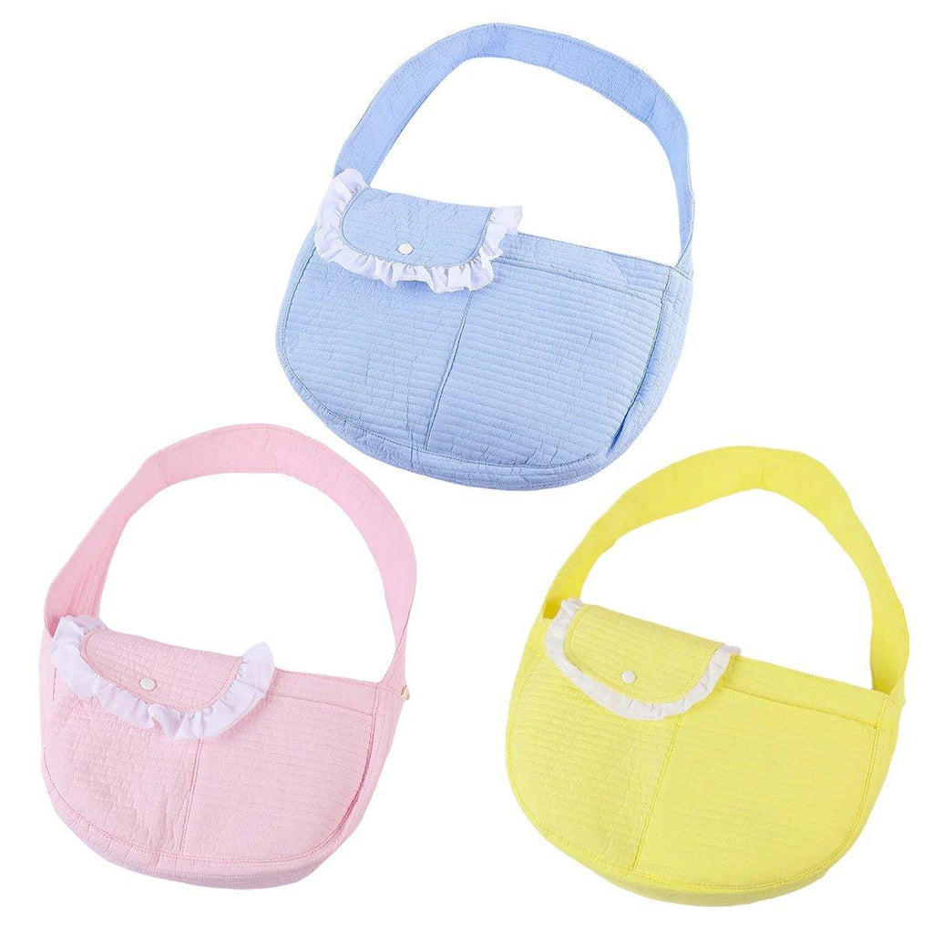 Blue canvas crossbody cat carrier bag with wide shoulder strap and secure internal safety hook — view 2