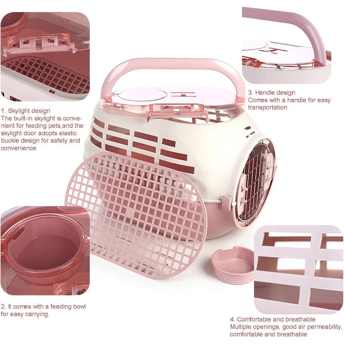 Spacious plastic dog and cat travel carrier with removable sunroof and built in food bowls — view 4