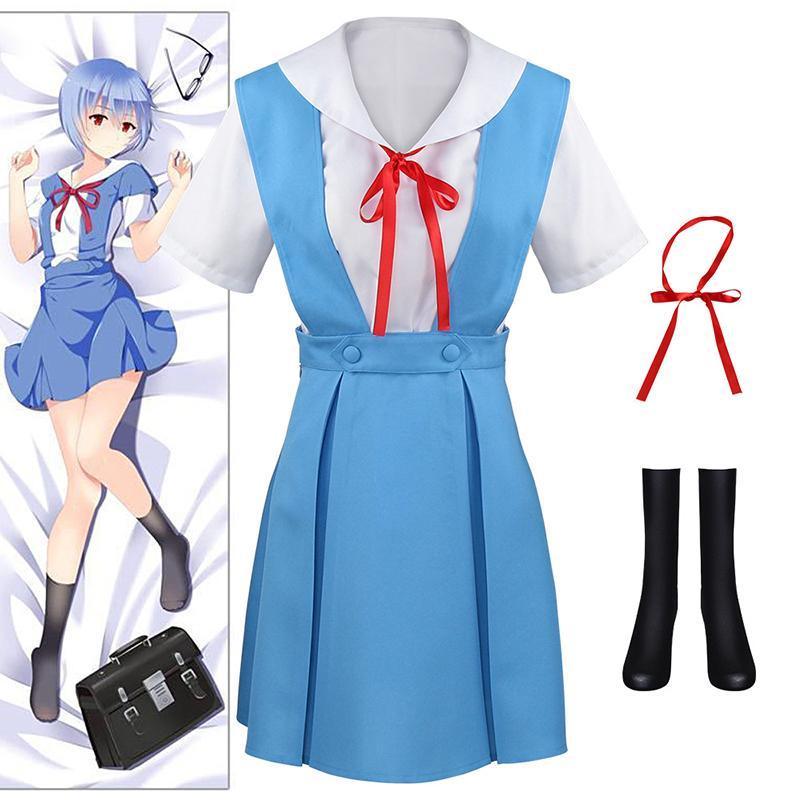 Neon Genesis Evangelion school uniform cosplay costume set featuring a tailored shirt and pleated dress — view 3