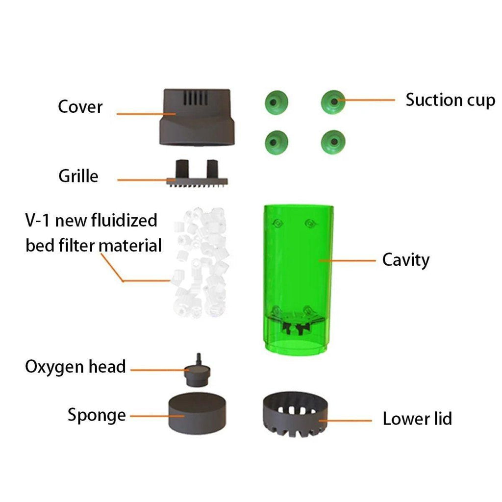 Fluidized bed aquarium filter in dark green transparent plastic with powerful suction cups for fish tanks — view 4