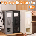 Four piece fabric storage box organizer set in neutral colors with transparent label windows and handles