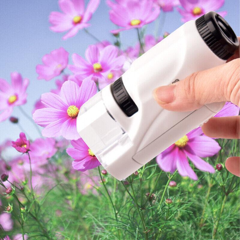 Mini portable pocket microscope in bright colors with LED light and smartphone bracket attachment. — view 3