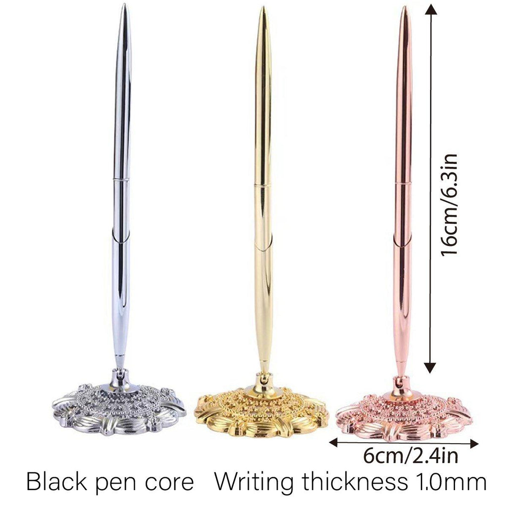 6-piece metal desk ballpoint pen set on a plum blossom stand in assorted metallic finishes — view 3