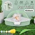 White and blue plastic small animal litter box with hygienic grid and secure cage lock