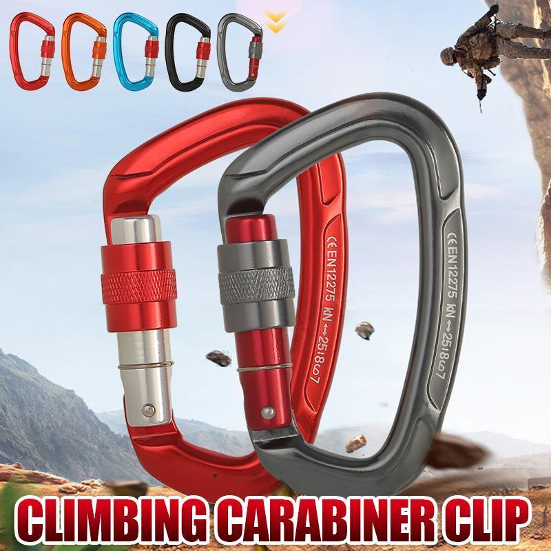 25KN heavy-duty aluminum locking rock climbing carabiner clip with screwgate D-ring design