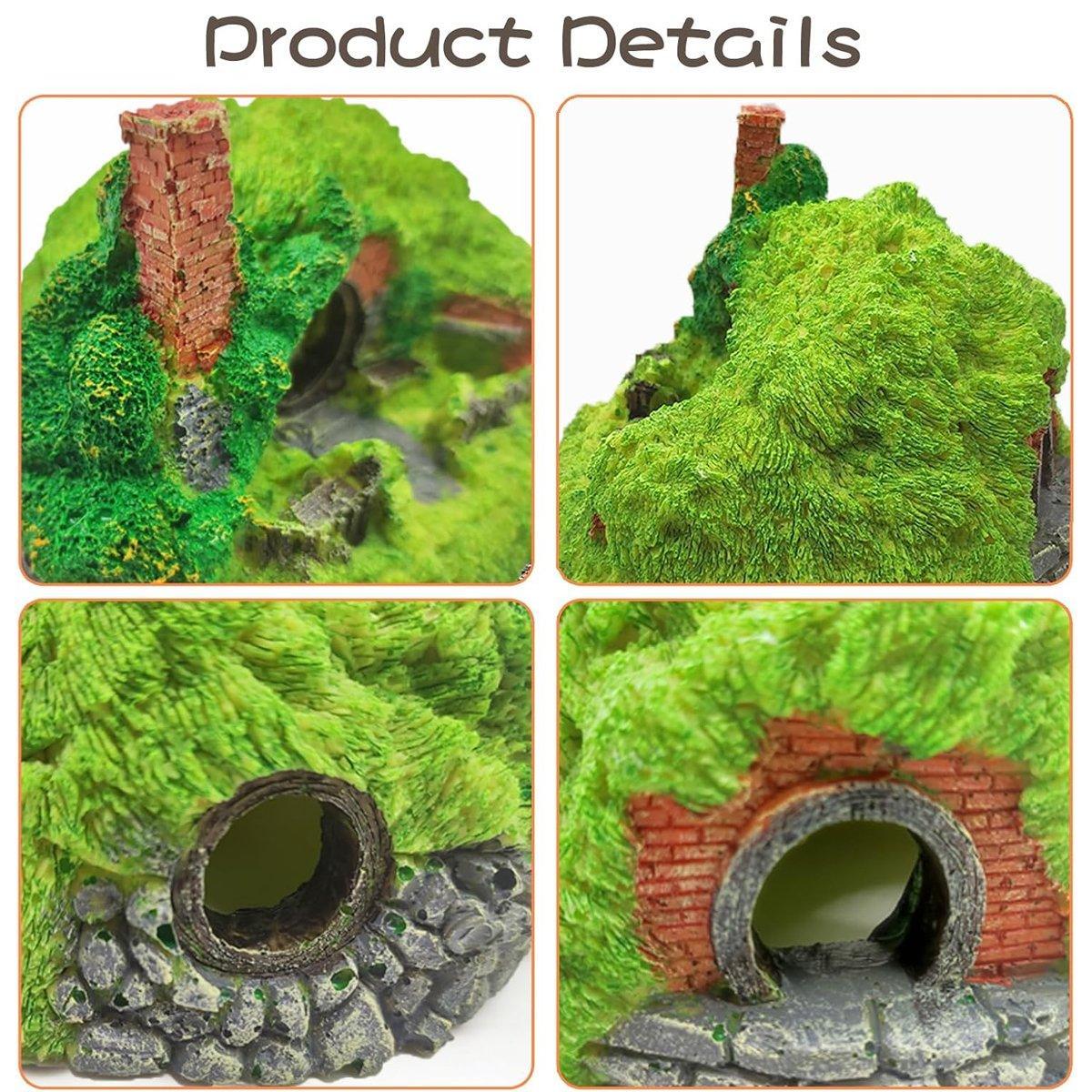 Resin grass house aquarium ornament with realistic green detailing and earthy tones for fish tanks — view 4