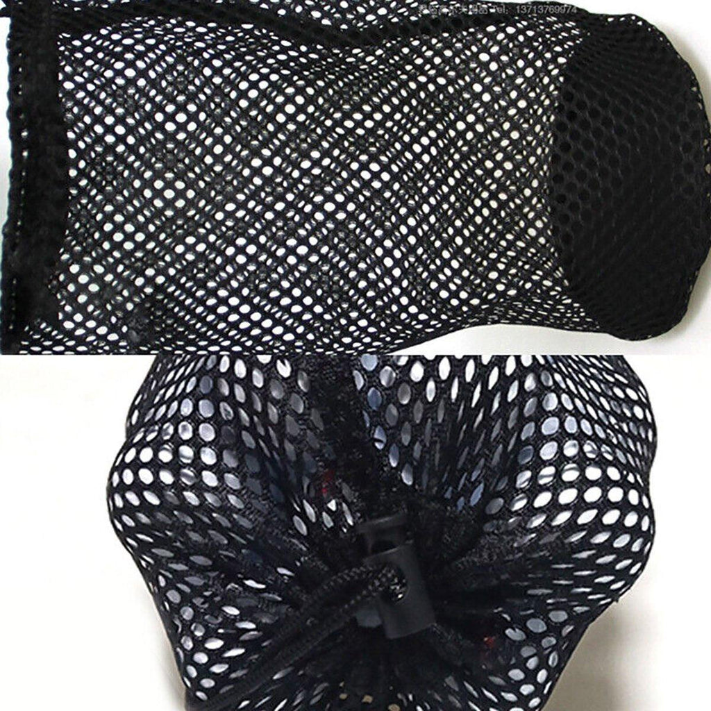 Black nylon mesh golf ball net bag with secure drawstring closure for sports storage — view 5