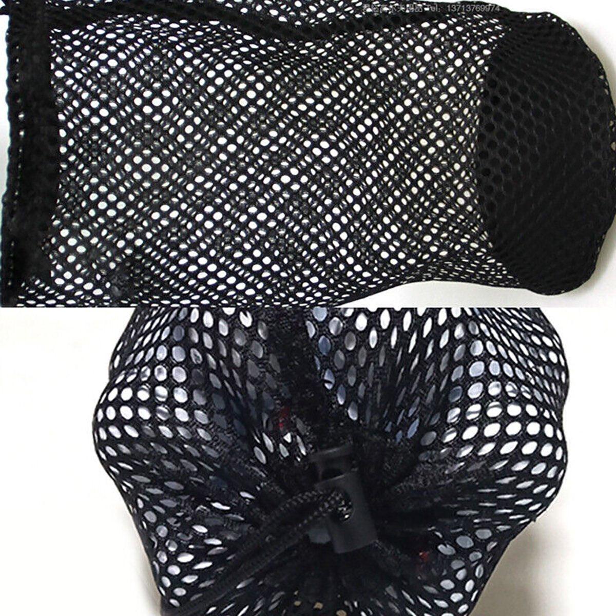 Black nylon mesh golf ball net bag with secure drawstring closure for sports storage — view 5