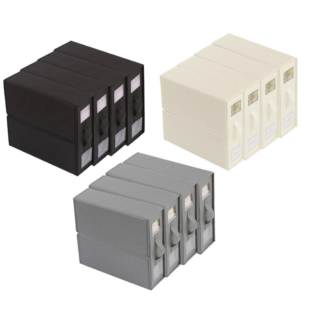 Four piece fabric storage box organizer set in neutral colors with transparent label windows and handles — view 2