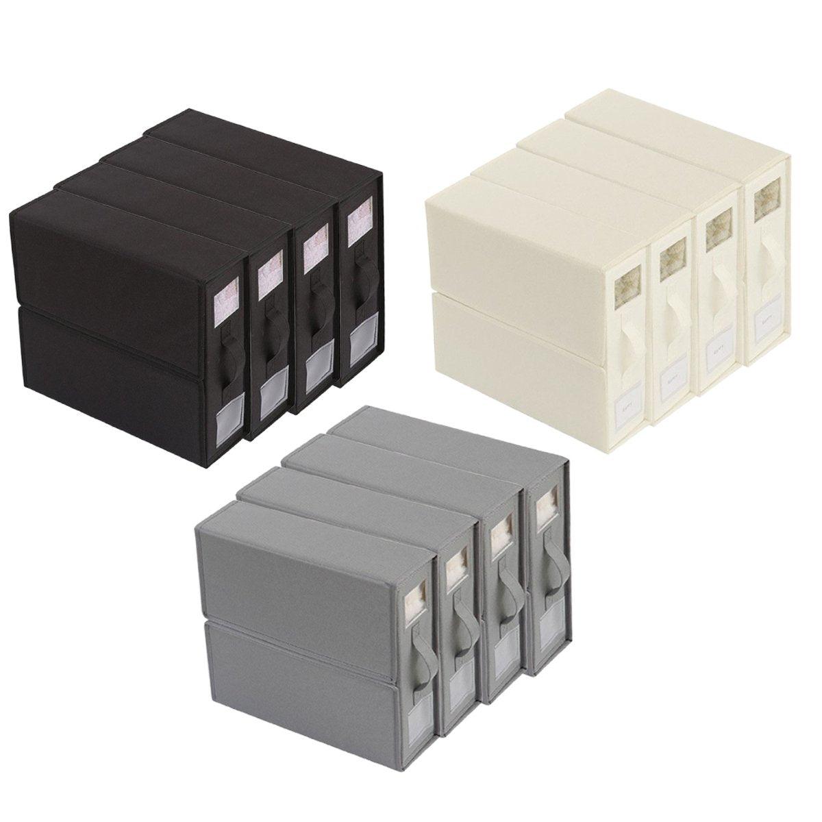 Four piece fabric storage box organizer set in neutral colors with transparent label windows and handles — view 2