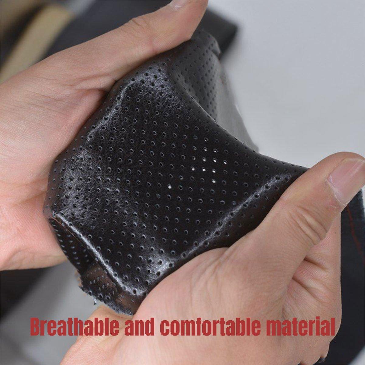 Universal car steering wheel cover in black perforated PU leather with anti-slip grip texture. — view 4