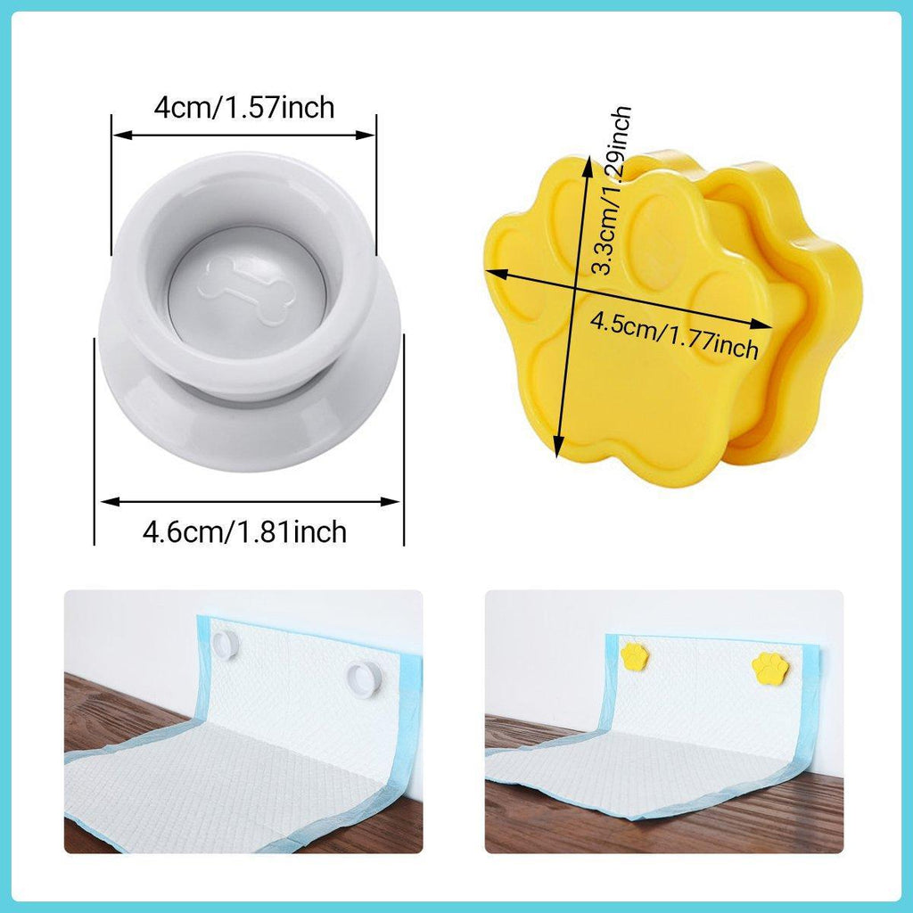 Magnetic wall mounted dog pee pad holder clips in white plastic securing a training pad — view 3