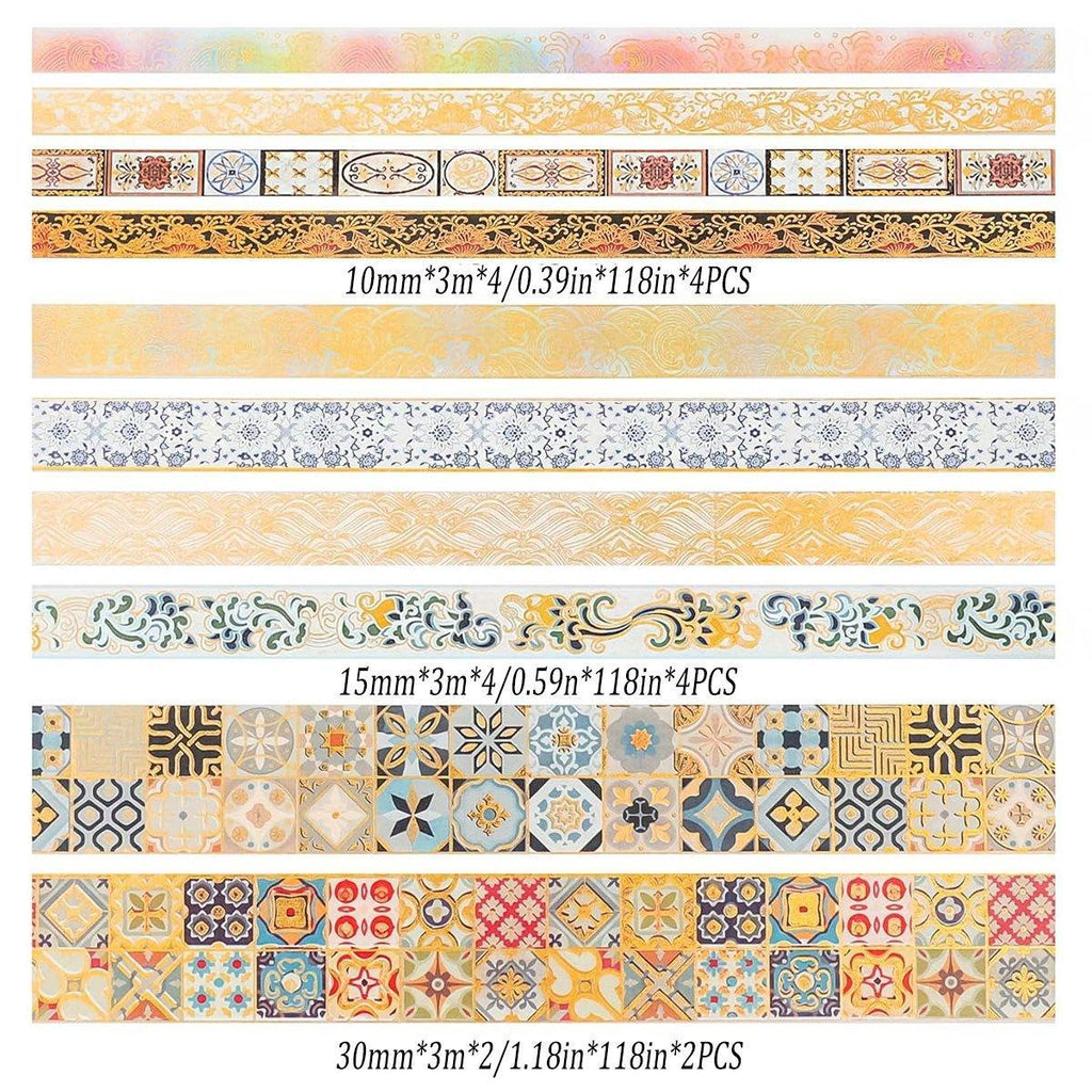 Gold foil washi tape set in assorted widths and elegant decorative patterns for scrapbooking crafts — view 3