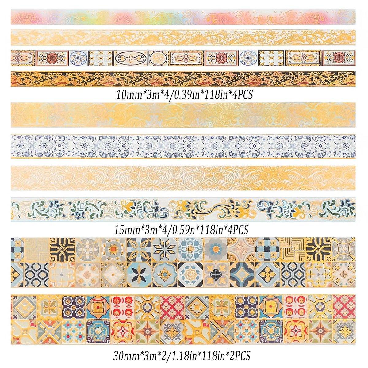 Gold foil washi tape set in assorted widths and elegant decorative patterns for scrapbooking crafts — view 3