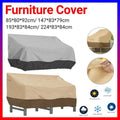 Waterproof patio chair cover in beige and coffee protecting an outdoor lounge seat from heavy rain
