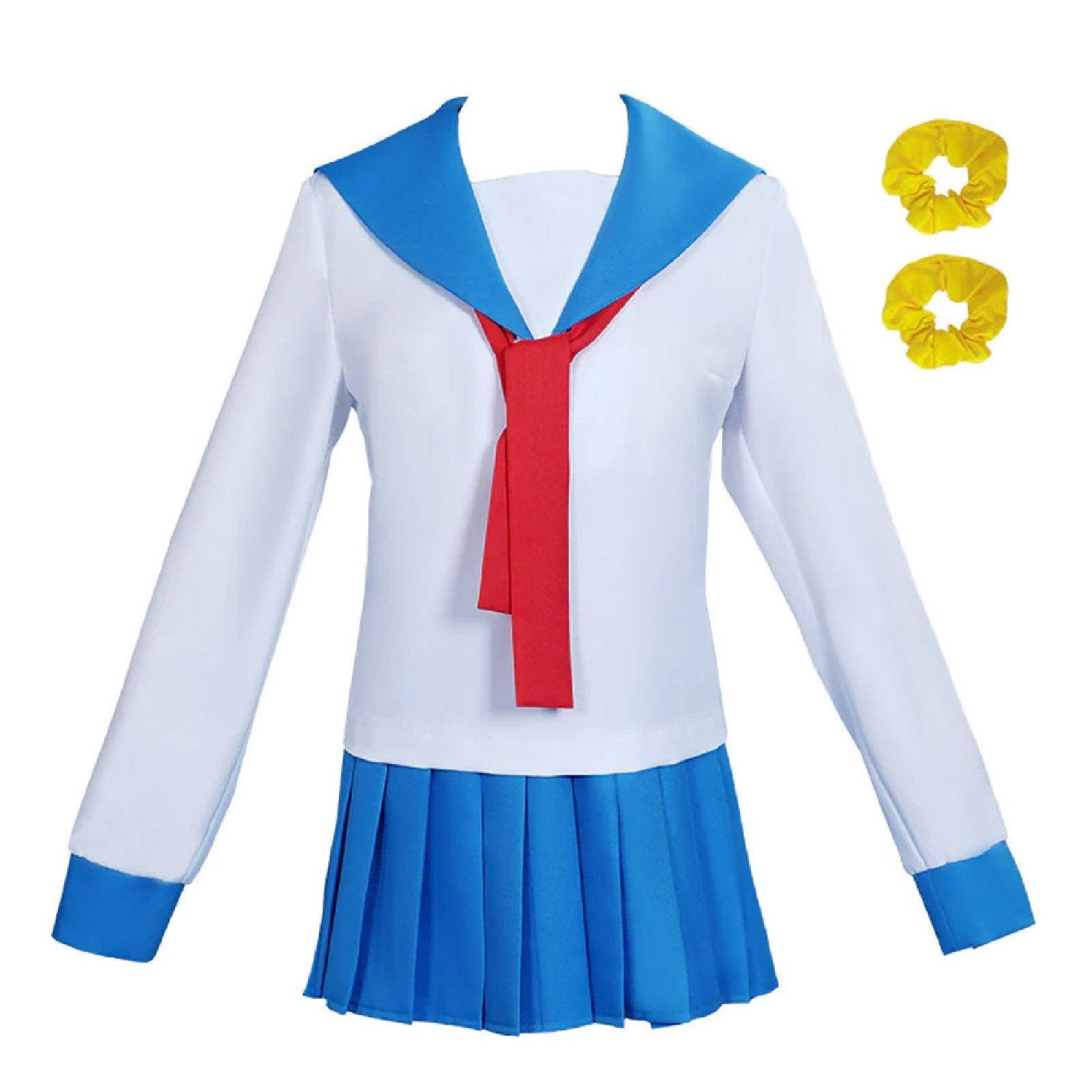 Pop Sub school uniform complete cosplay set with blue skirt, white top, and red tie — view 2