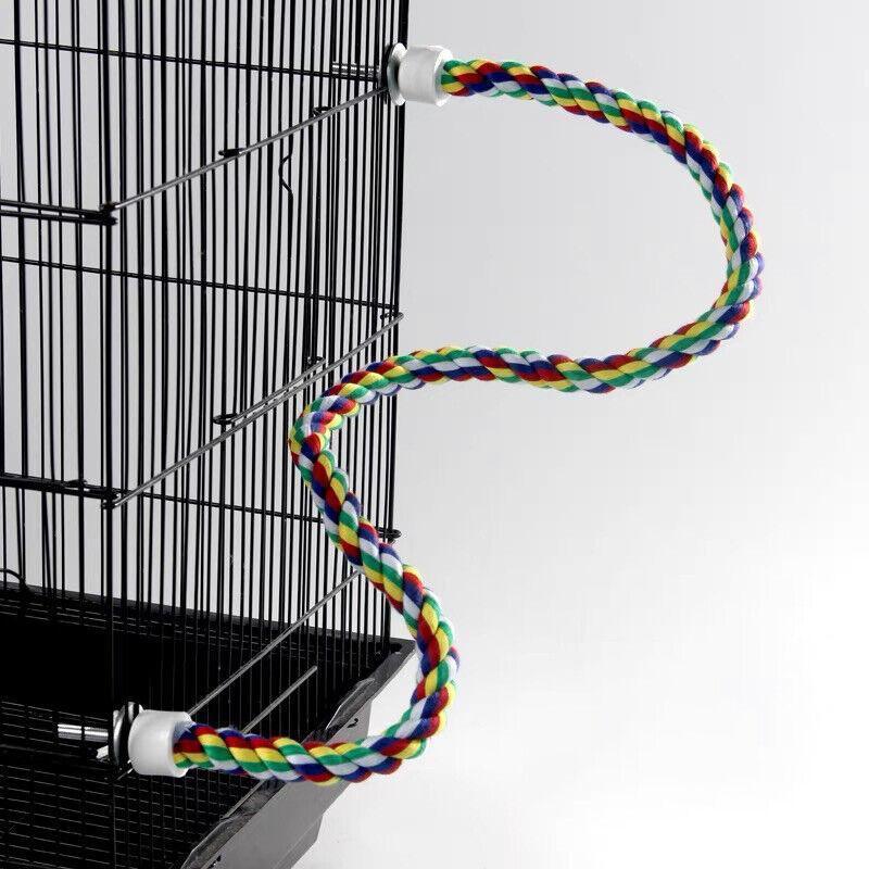 Parrot rope perch and flexible cotton bungee swing in multicolour with double cage attachments. — view 5
