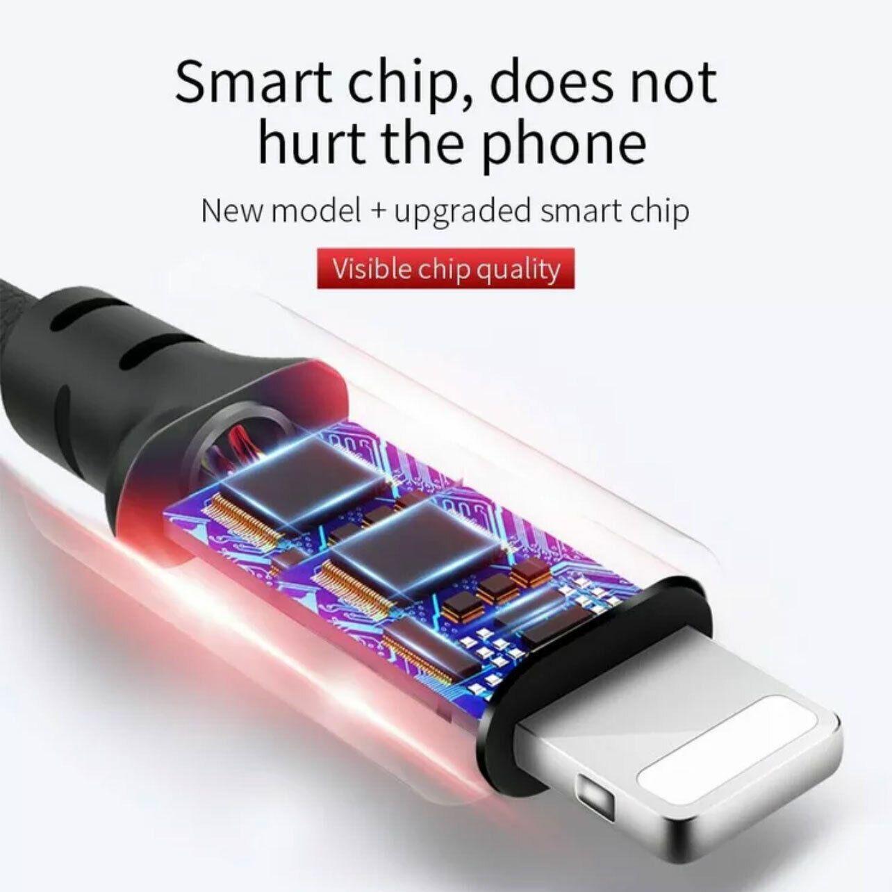Black nylon braided fast charging cable with durable aluminum alloy connector for mobile phones. — view 4