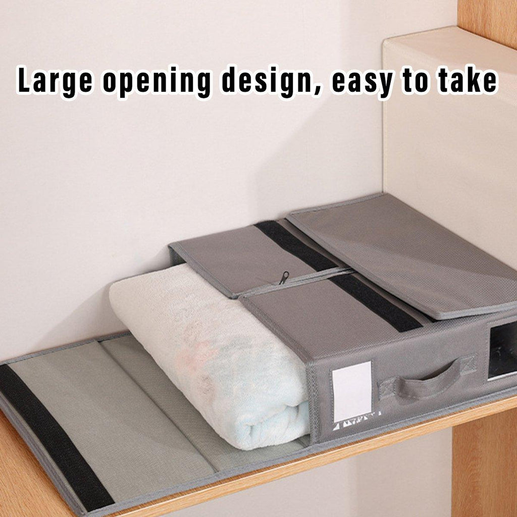 Four piece fabric storage box organizer set in neutral colors with transparent label windows and handles — view 5