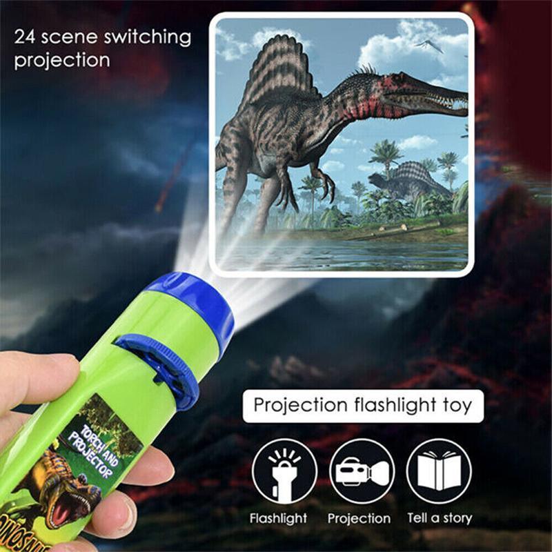 Interactive kids torch projector toy projecting a bright and vibrant dinosaur scene in a dark room — view 5