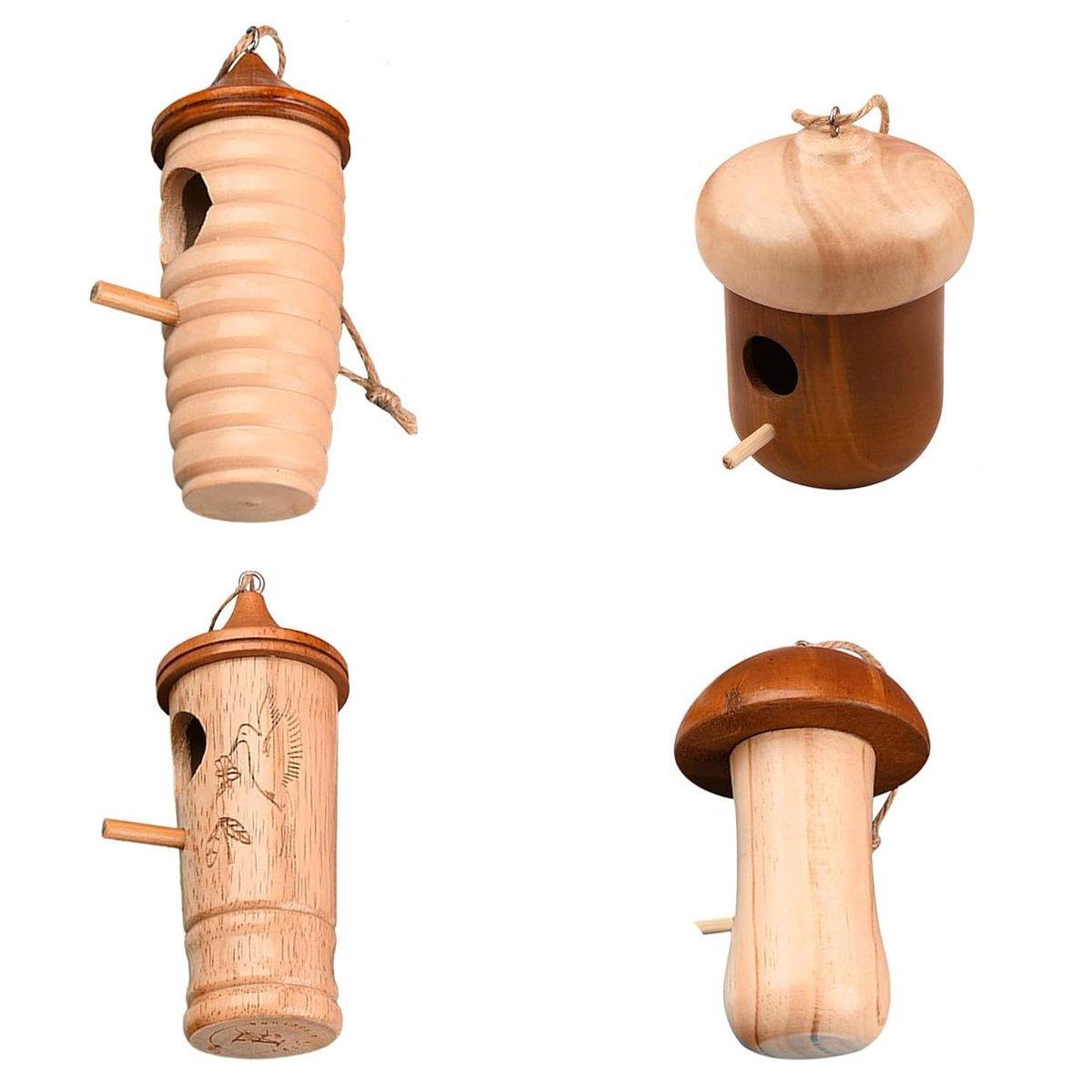 Handcrafted natural solid wood hanging birdhouse nest cage for outdoor garden decor and hummingbirds — view 2