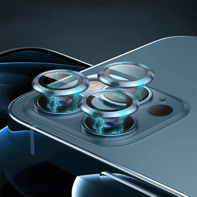 iPhone metal ring camera lens protector with clear tempered glass showing sleek premium edge protection. — view 3