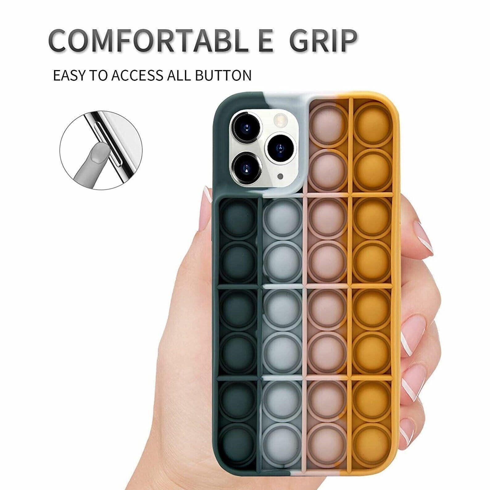 Purple and pink silicone pop fidget phone case for iPhone with push bubble design — view 4