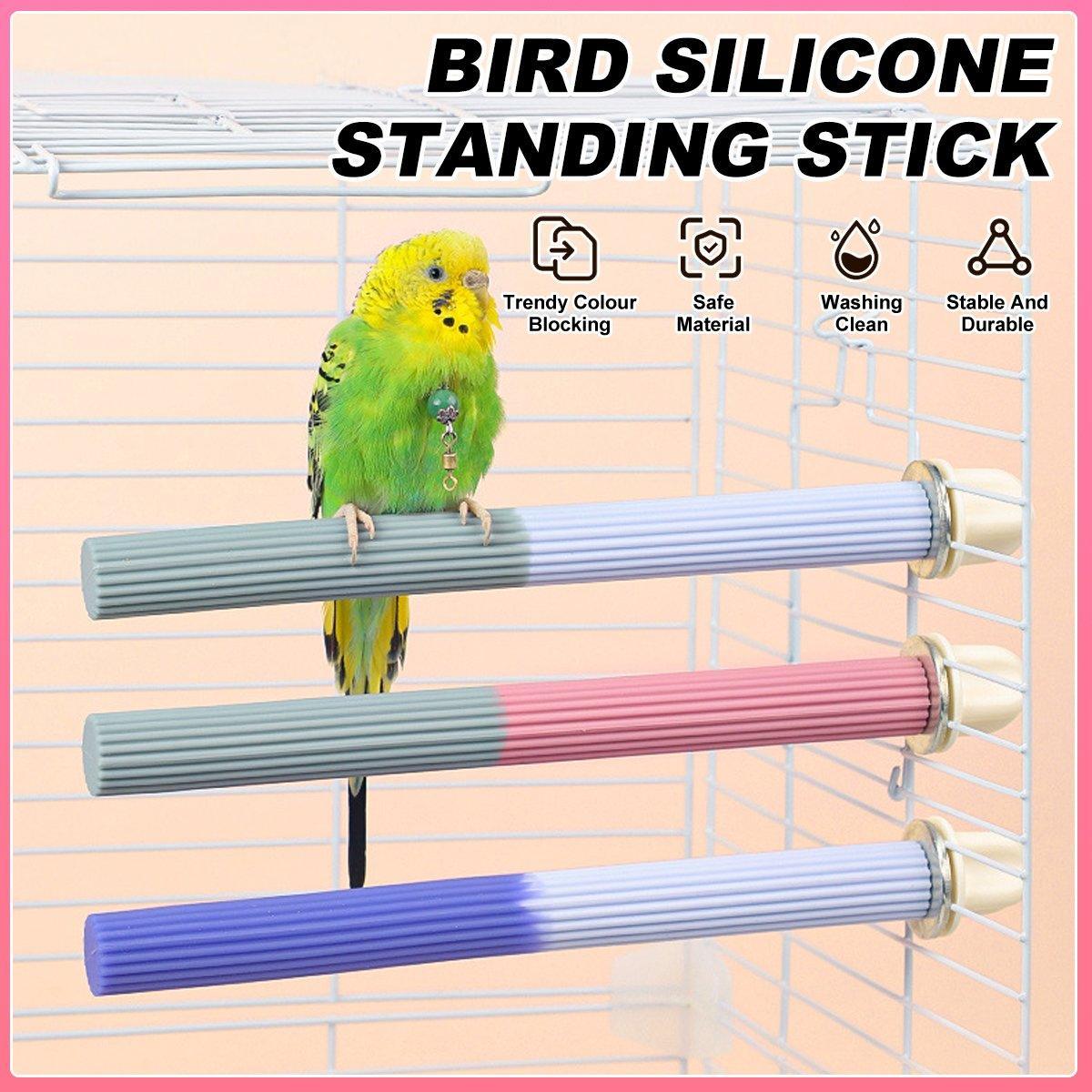 Non-slip silicone bird perch with trendy colour blocking design for parrot and budgie cages.