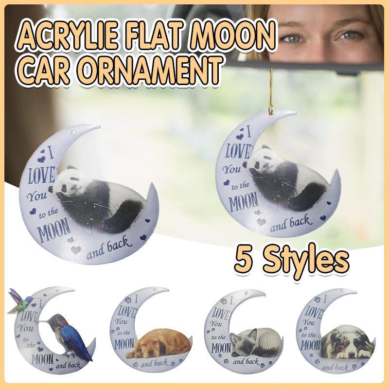 Animal in the moon hanging ornament, flat lightweight acrylic car rear view mirror pendant decoration