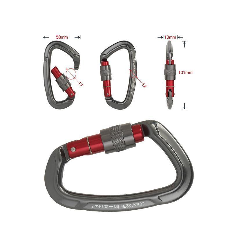 25KN heavy-duty aluminum locking rock climbing carabiner clip with screwgate D-ring design — view 4