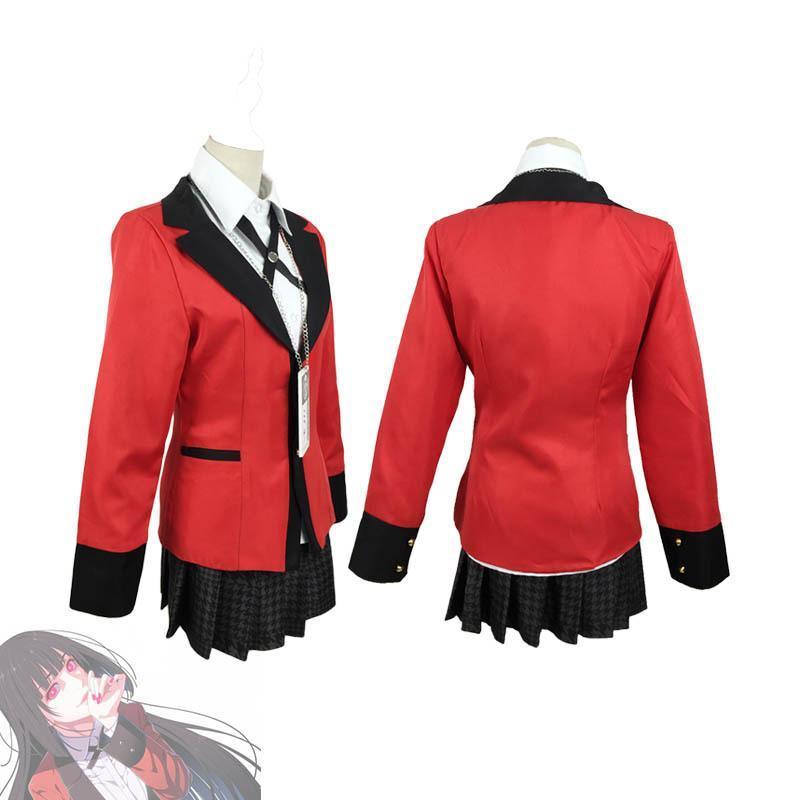 Yumeko Jabami Kakegurui cosplay costume set with red jacket white shirt pleated skirt and tie — view 3