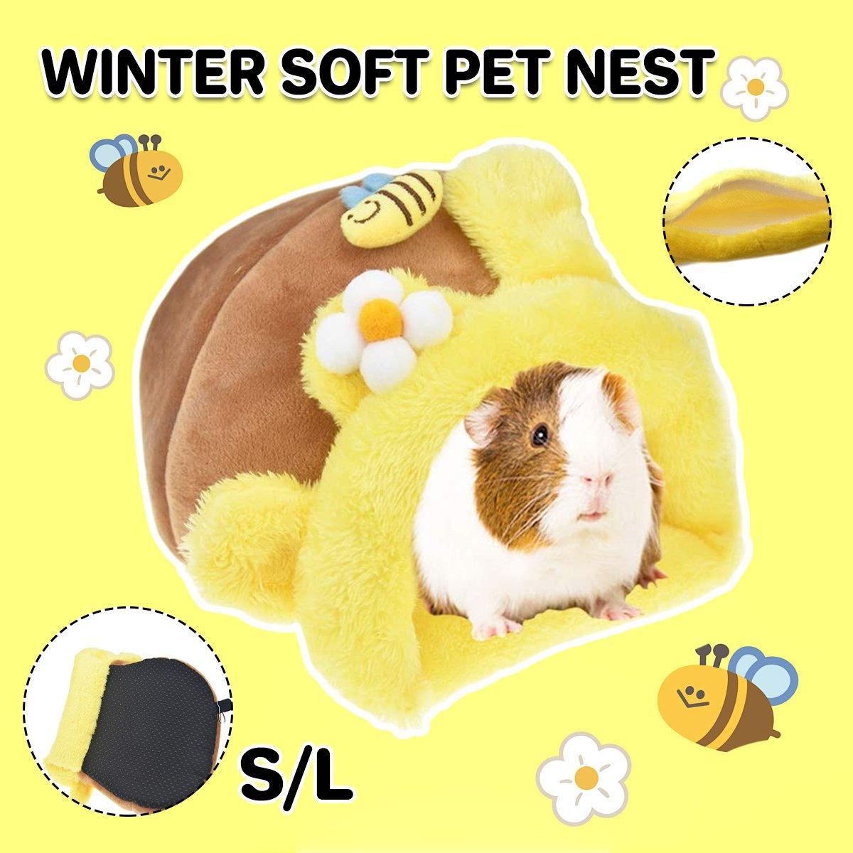 Yellow and brown honeypot shaped small animal bed made of padded cotton with removable cushion