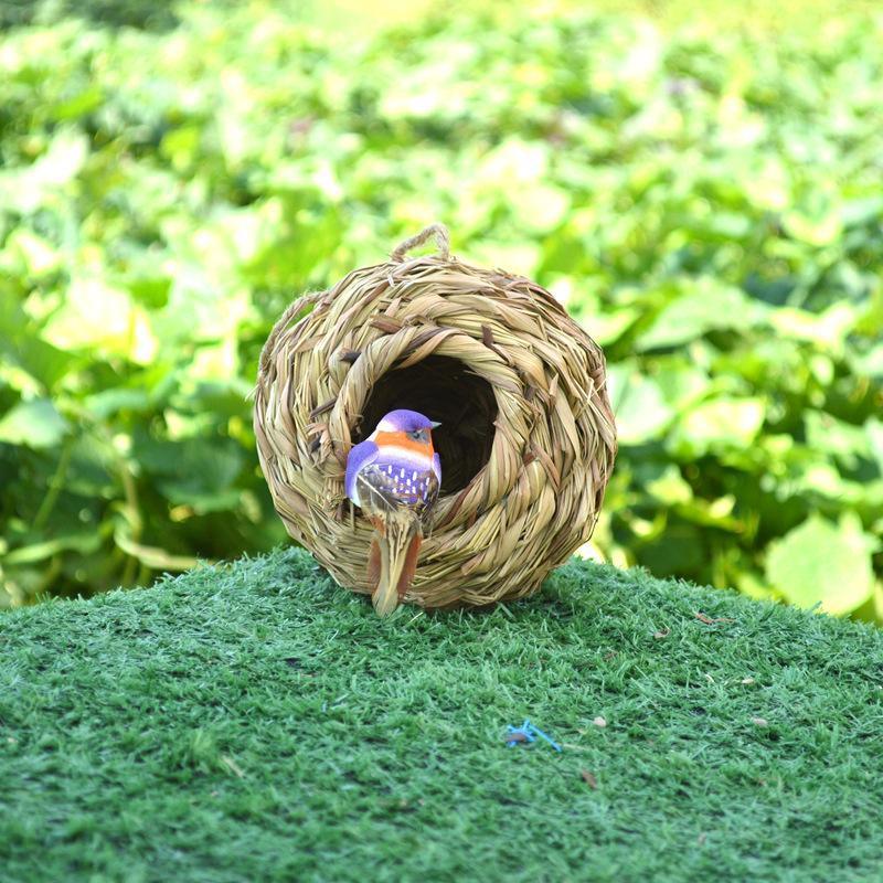 Hand-woven natural bird nest with hanging rope and small predator-proof entrance hole for small birds — view 5