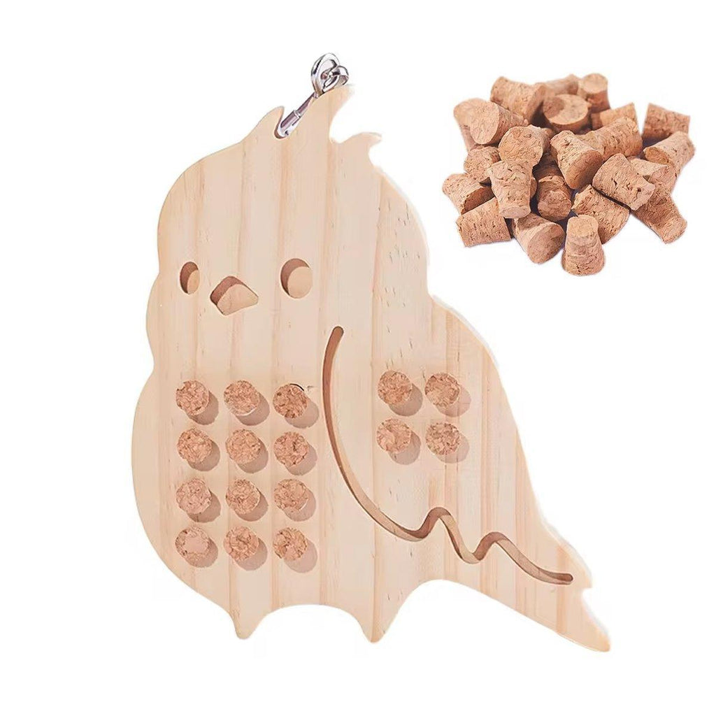 Natural wood parrot chew toy hanging puzzle cage accessory with secure metal attachment clip. — view 2
