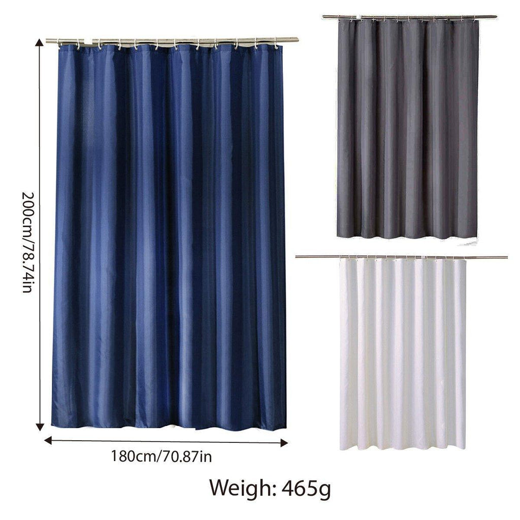 Solid colour waterproof fabric shower curtain in a modern bathroom setting with heavy duty hooks — view 3