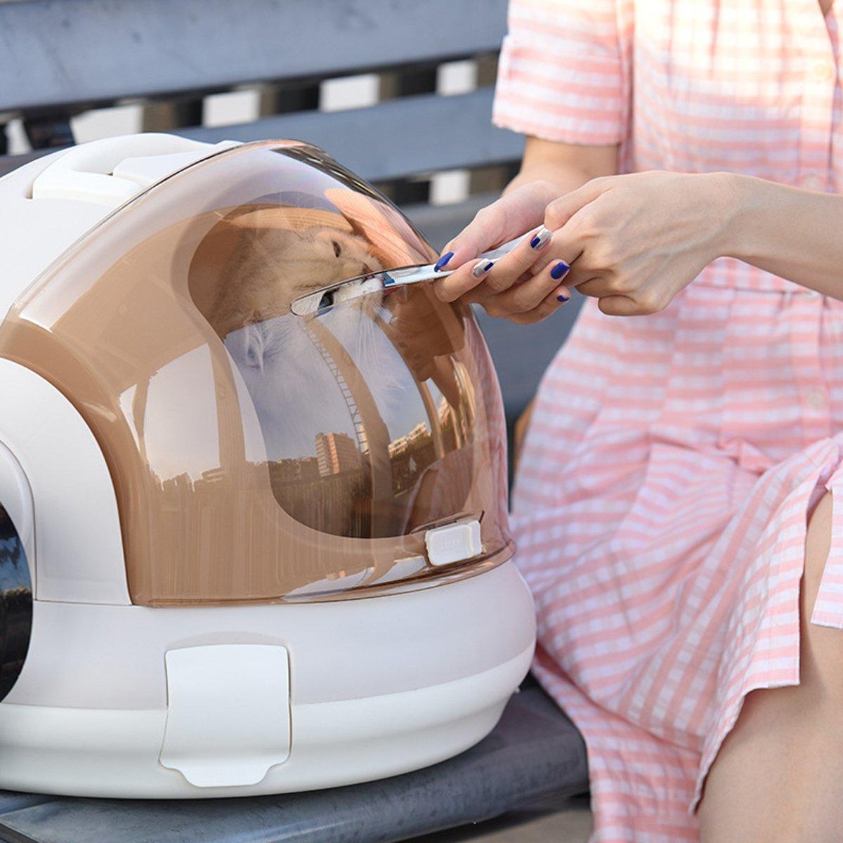 Portable cat carrier space capsule with transparent dome and breathable vents in durable pet-safe plastic — view 4
