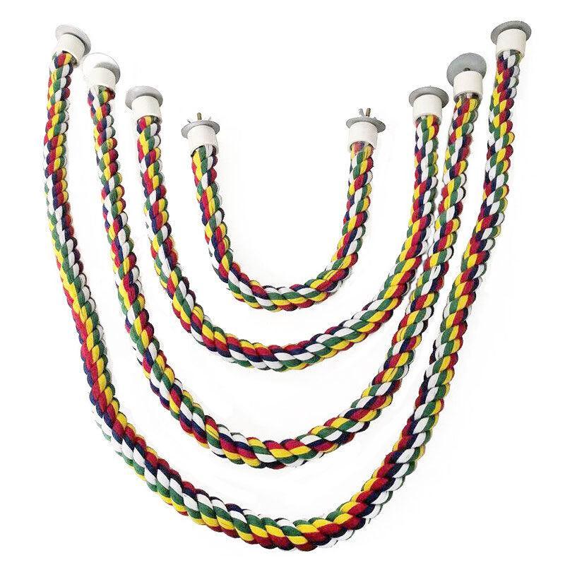 Parrot rope perch and flexible cotton bungee swing in multicolour with double cage attachments. — view 2