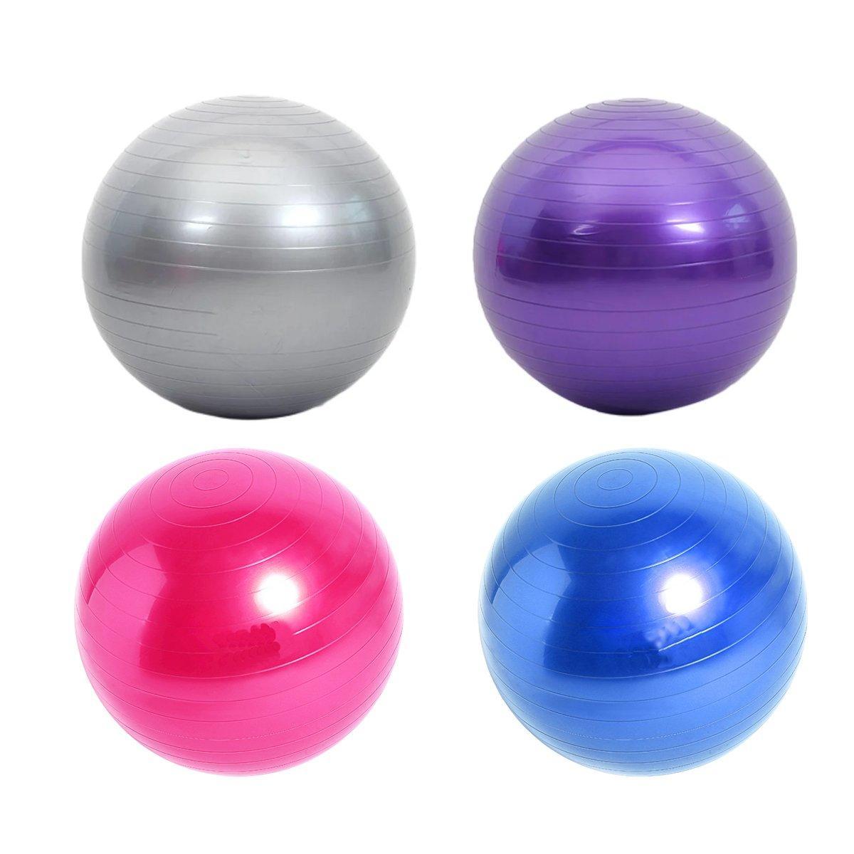 Textured anti-burst inflatable yoga ball in solid color with foot pump for home fitness workouts — view 2