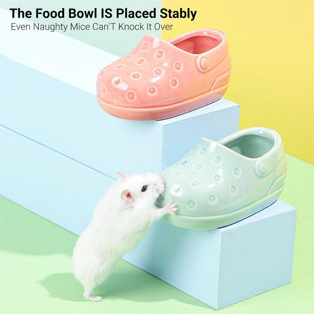 Cute shoe-shaped ceramic hamster food bowl with non-slip base in cyan and pink — view 5