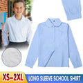 Sky blue girls long sleeve school shirt featuring a classic Peter Pan collar and adjustable cuffs