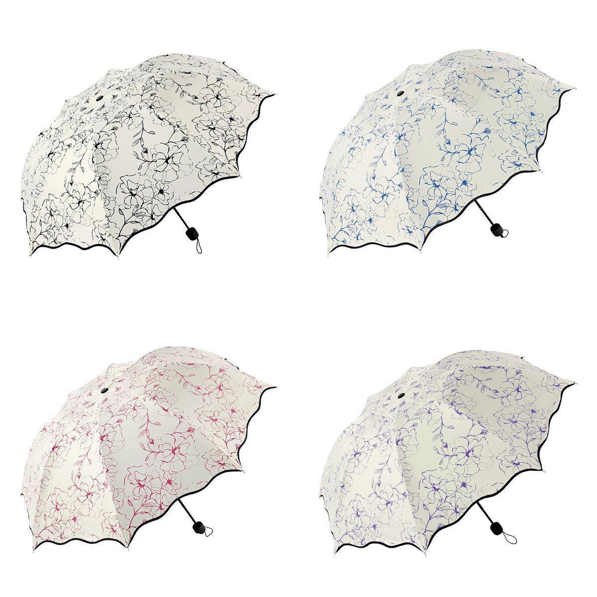 Compact floral folding umbrella with black rubber UV coating and reinforced windproof canopy frame. — view 2