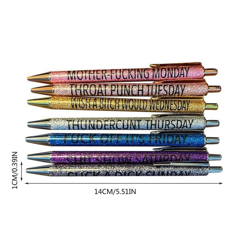 Colorful glitter ballpoint pen set with sarcastic swear word quotes and smooth black ink — view 3