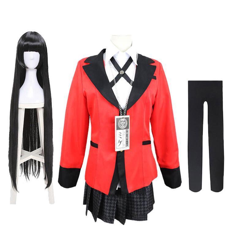 Yumeko Jabami Kakegurui cosplay costume set with red jacket white shirt pleated skirt and tie — view 2