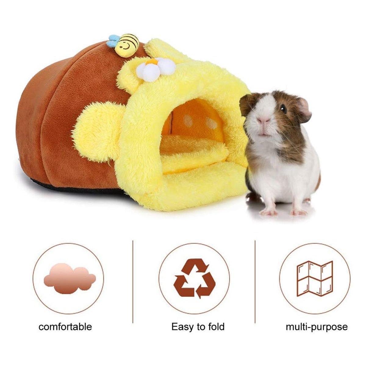 Yellow and brown honeypot shaped small animal bed made of padded cotton with removable cushion — view 3