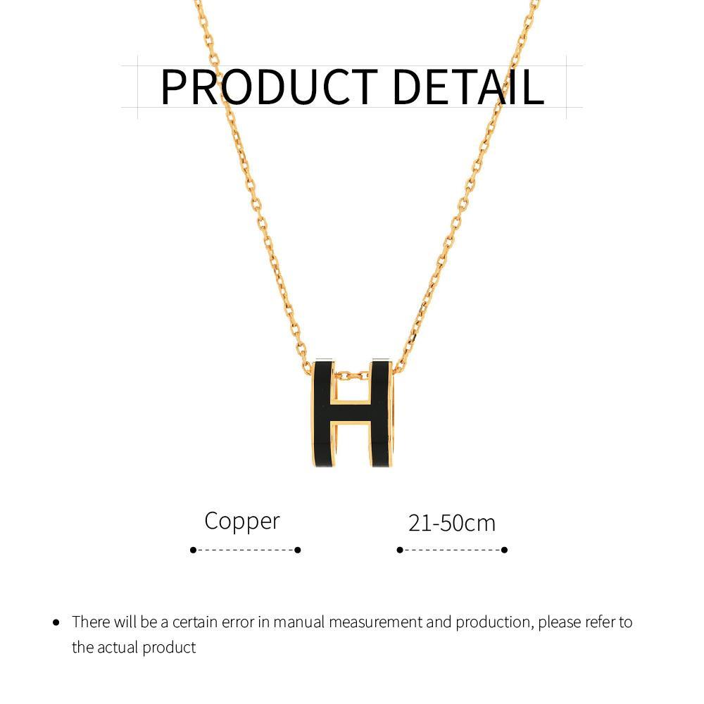 Oval enamel letter necklace in rose gold delicate clavicle chain with vibrant H initial pendant — view 3