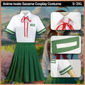 Suzume school uniform cosplay set with white shirt, green pleated skirt, red tie, and socks
