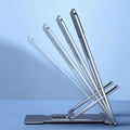 Adjustable folding black mobile phone and tablet stand with anti slip rubber grip