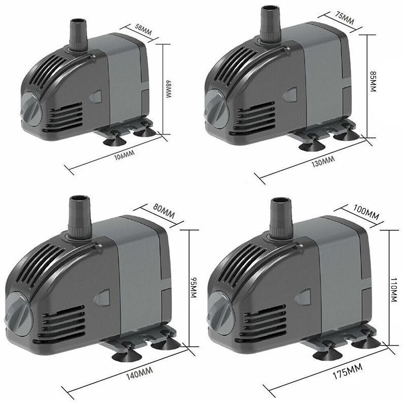 Grey adjustable submersible aquarium water pump with suction cups and detachable nozzle attachments — view 5