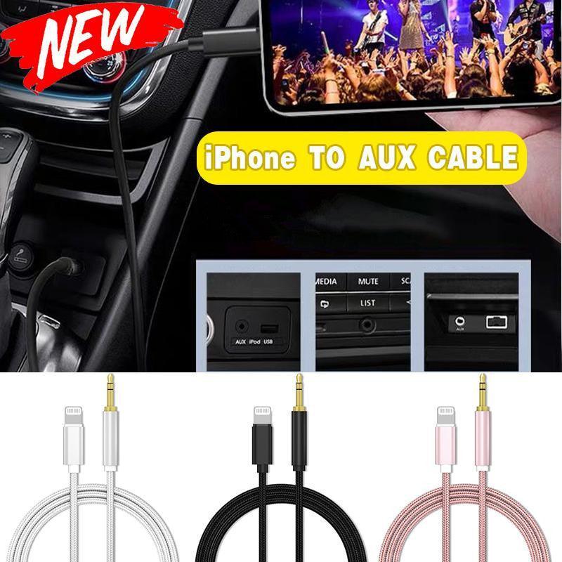 Lightning to 3.5mm Aux cable adapter with braided nylon cord for car stereo and headphones
