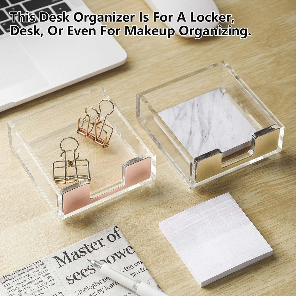 Desktop sticky note box organiser in stylish acrylic holding memo pads and office desk accessories — view 4